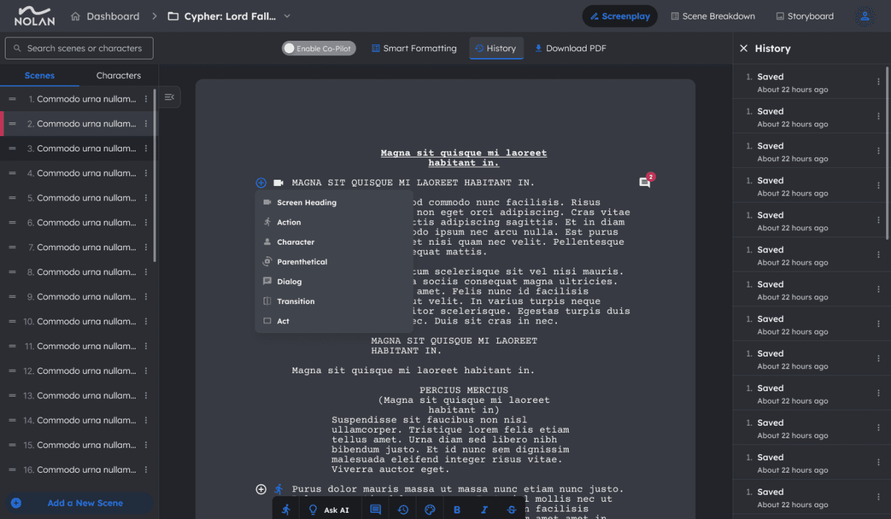 Screenwriting terminology (formatting)