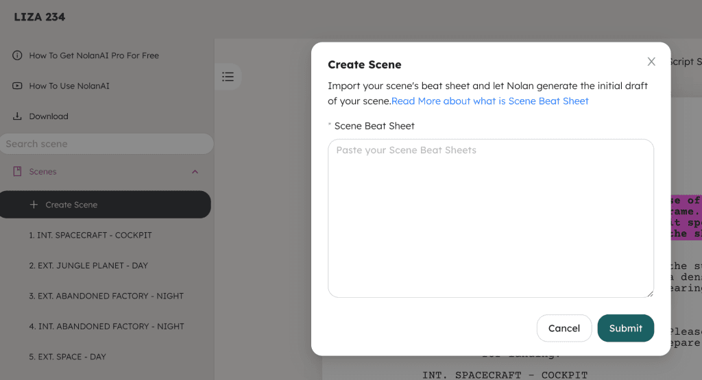 The Scene Beat Sheet: Streamlining Screenplay Writing with NolanAI