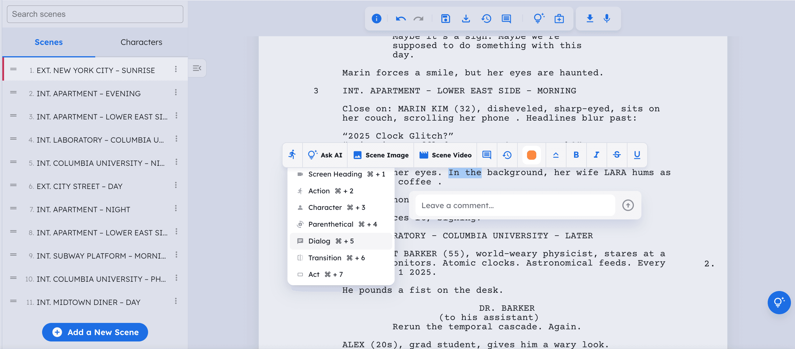 THE INDUSTRY STANDARD SCREENPLAY EDITOR WITH AI CO-PILOT