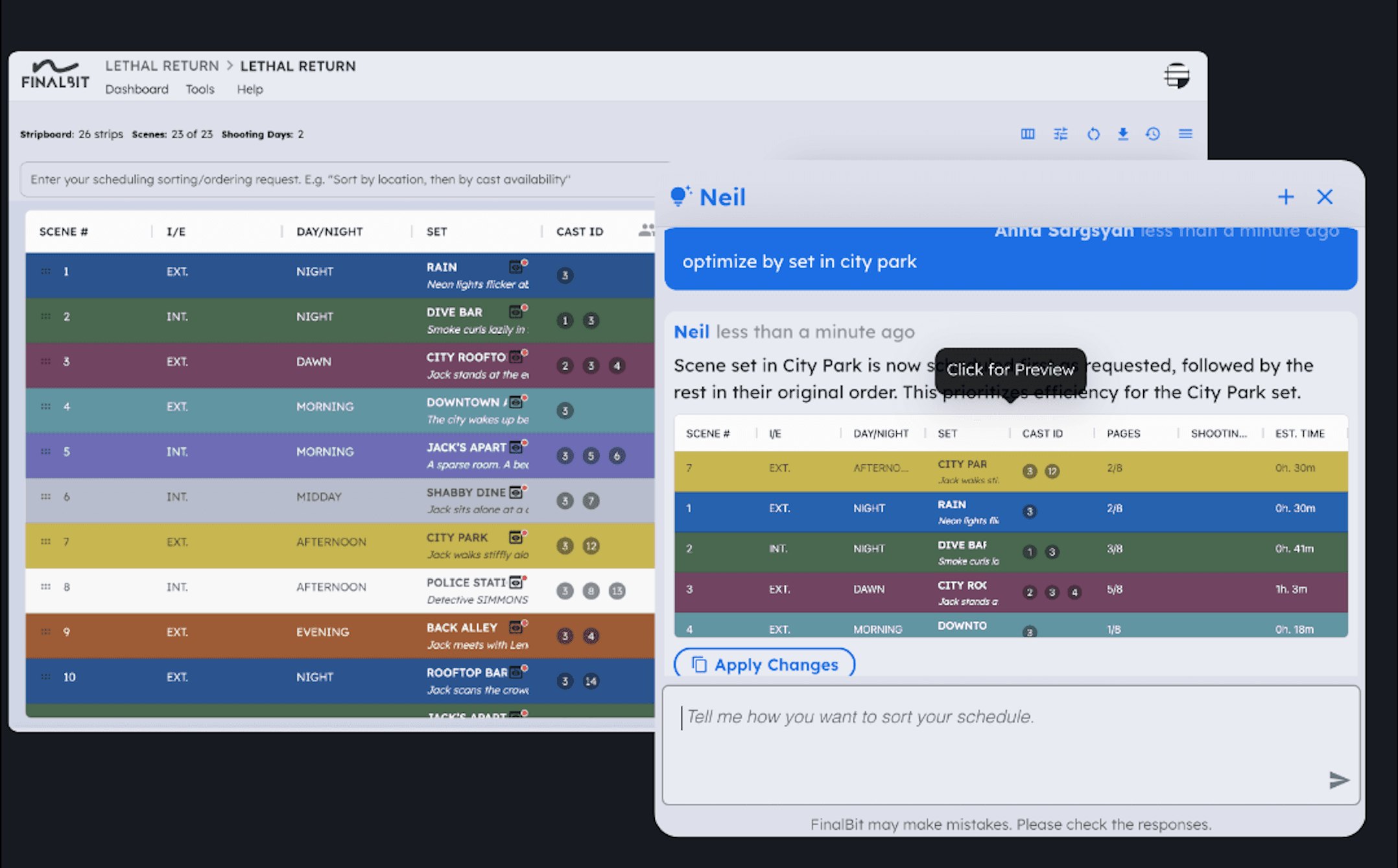 AI Shooting Schedule & Digital Stripboard with Embedded AI Agent